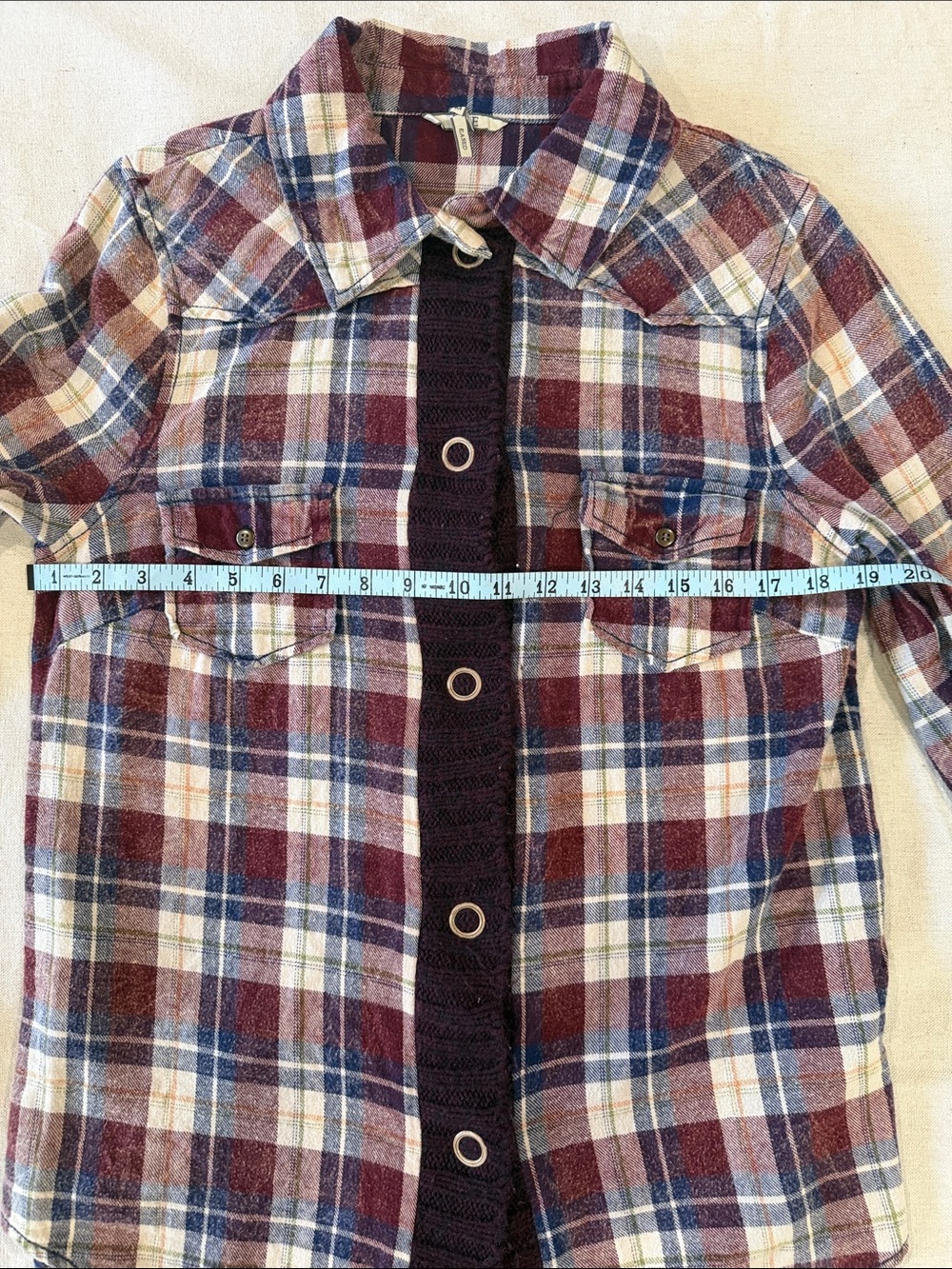 BKE Burgundy, Navy and Cream Plaid Button-Down Shirt - Picture 9 of 10